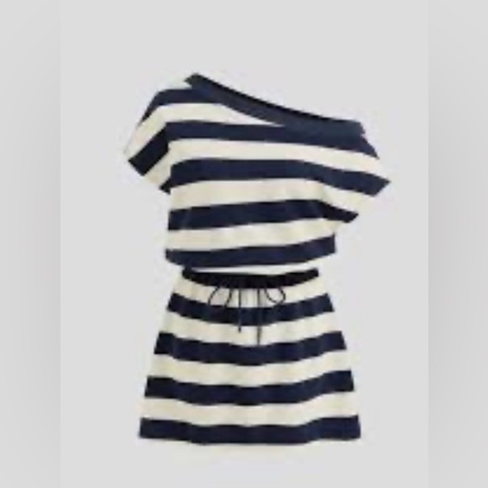 Cider Black and White Striped dress with Drawstring